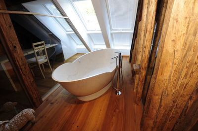High angle view of boat in bathroom
