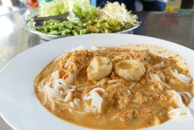 High angle view of meal served in plate