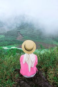Travel woman enjoying nature in volcano