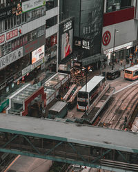 High angle view of city street and buildings