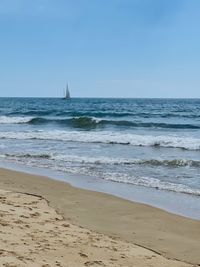 Scenic view of beach against clear sky