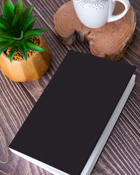 High angle view of objects on table