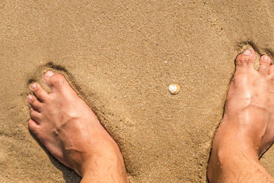 Low section of man legs on sand