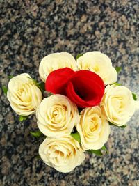 High angle view of rose bouquet