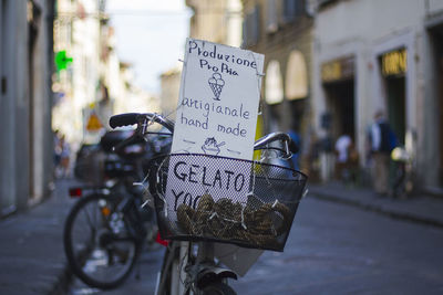 Close-up of bicycle on street