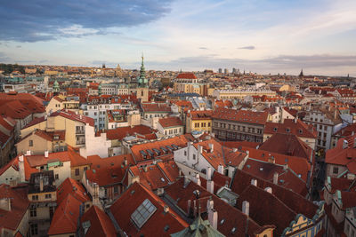 High angle view of townscape against sky