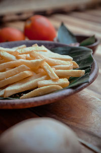 Close-up of burger in plate on table