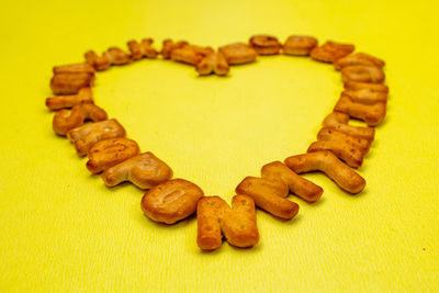 High angle view of heart shapes on table