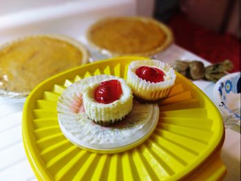 Close-up of cupcakes on table