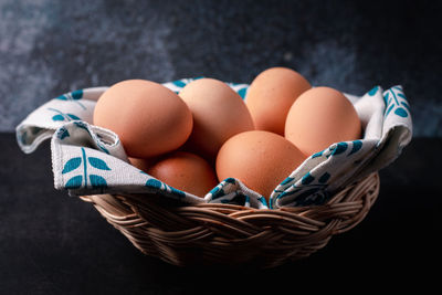 Eggs in a black background basket