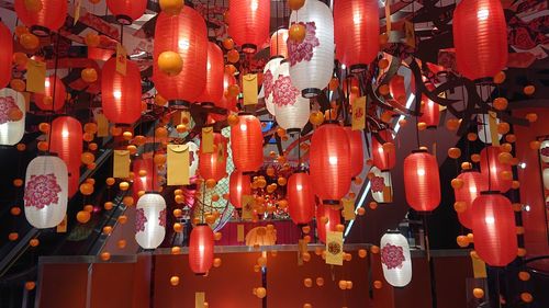 Low angel view of chinese lanterns hanging outdoors