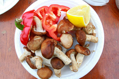 High angle view of food in plate on table