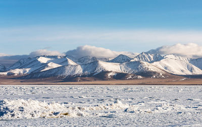 Scenic view of snowcapped mountains against sky