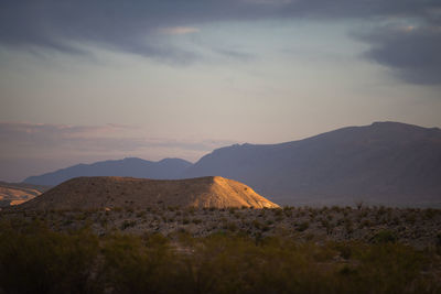Scenic mountain view of sunset in big bend national park, texas