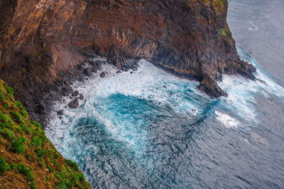 High angle view of rock formation in sea