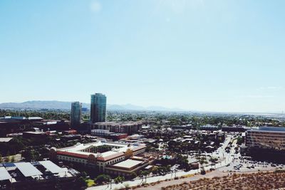 High angle view of cityscape against clear sky