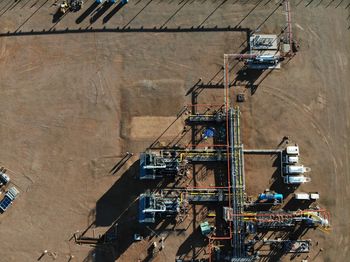 High angle view of construction site by building