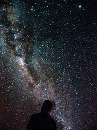 Rear view of silhouette man against sky at night
