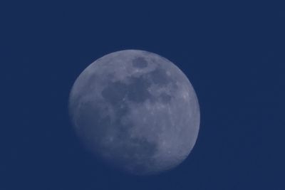 Low angle view of moon against clear blue sky