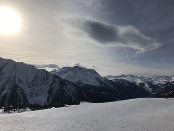 Scenic view of snowcapped mountains against sky