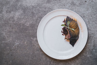 High angle view of food in plate