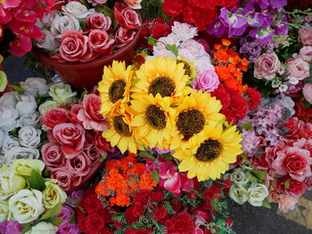 High angle view of multi colored bouquet