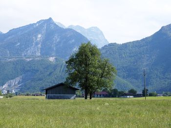 Scenic view of field against mountains