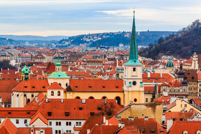 High angle view of townscape against sky