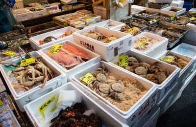 High angle view of food for sale in market