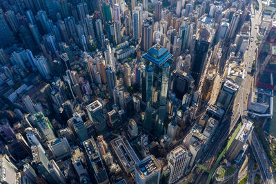 High angle view of buildings in city