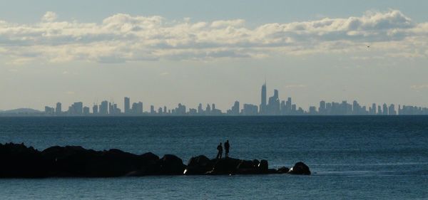 City skyline with river in background
