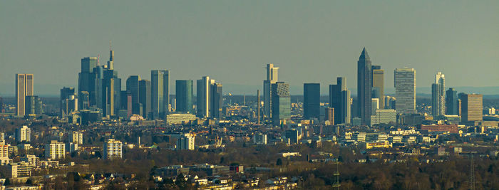 Cityscape against clear sky