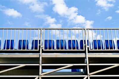 Clothes drying against blue sky