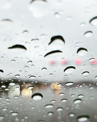 Full frame shot of raindrops on windshield