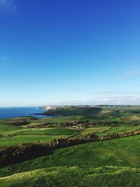 Scenic view of sea against blue sky