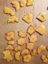 High angle view of cookies