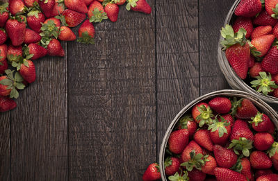 High angle view of strawberries in basket