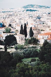 High angle view of buildings in city