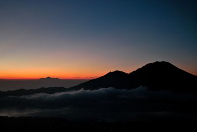 Scenic view of mountains at sunset