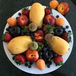 High angle view of fruits in plate