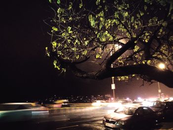 High angle view of traffic on road at night