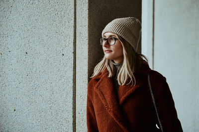 Woman walking at city street