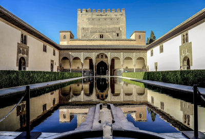 Reflection of building in water