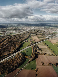 High angle view of cityscape against sky