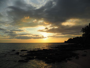 Scenic view of sea against sky during sunset