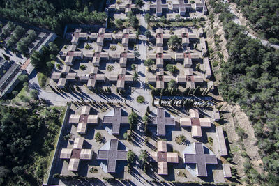 High angle view of buildings in town