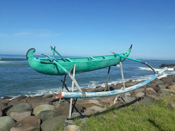 Scenic view of sea against blue sky