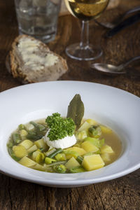 Close-up of food in plate on table