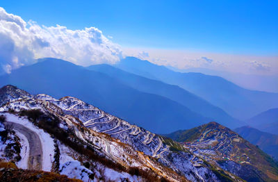 Scenic view of snowcapped mountains against sky