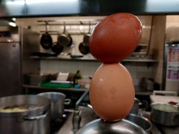 Close-up of eggs in kitchen at home